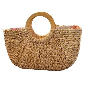Style & Co. Tan Woven Tote with Wooden Handles